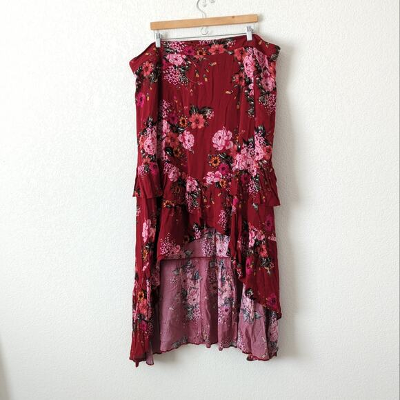Torrid Womens High Low Floral Skirt Red Pink Size 3 3X Plus Ruffle Midi Summer - Picture 5 of 8